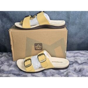 NWB Spenco Vista Sandals Sundress Yellow Leather Orthotic Slide Womens 8D